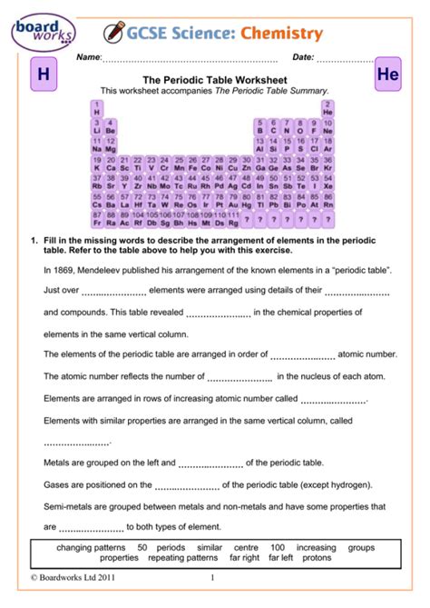 Periodic Table Answer Key Doc