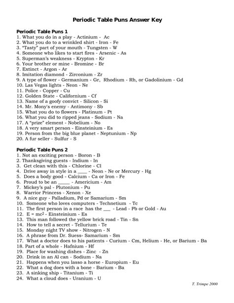 Periodic Table Puns Answer Key Epub