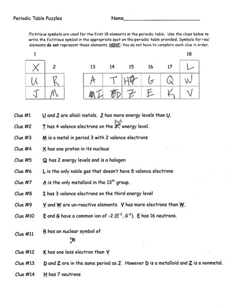 Periodic Table Puzzles Answer Key Chemistry A Study Of Matter Reader