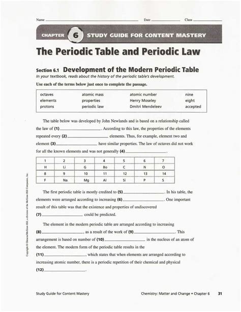 Periodic Table Teaching Transparency Answers Doc