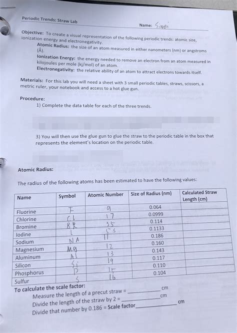 Periodic Trends Straw Lab Answer Key PDF