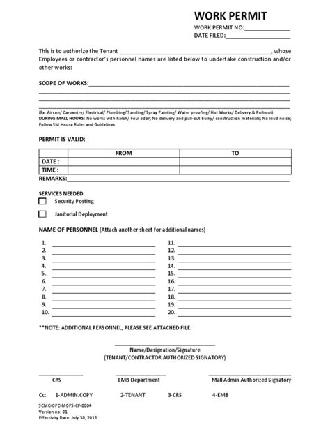 Permit To Work Template