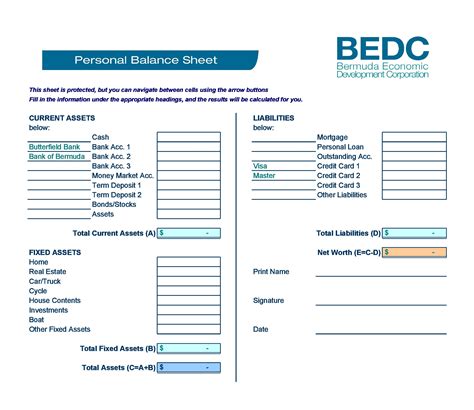 Personal Balance Sheet Template