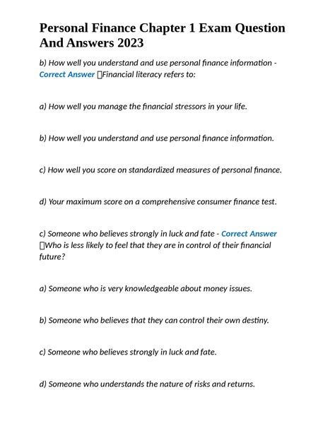 Personal Finance Exam Answers PDF