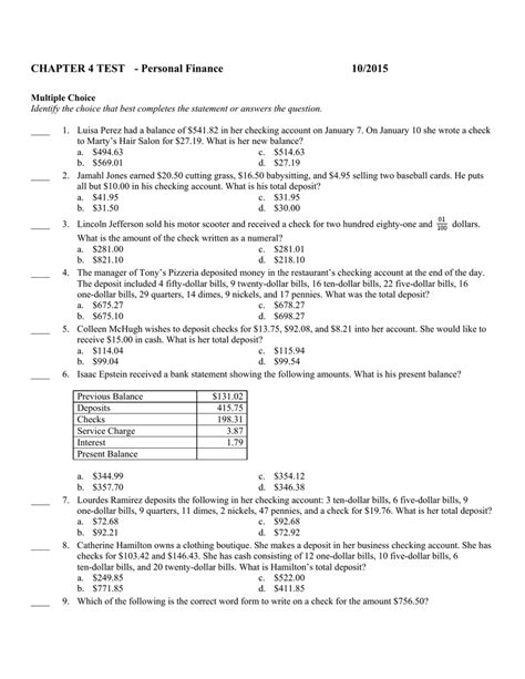 Personal Finance Test Answers Epub