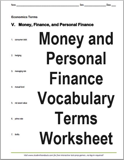 Personal Finance Vocabulary Answers PDF