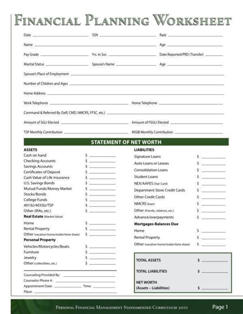 Personal Financial Planning Worksheet Answers Doc
