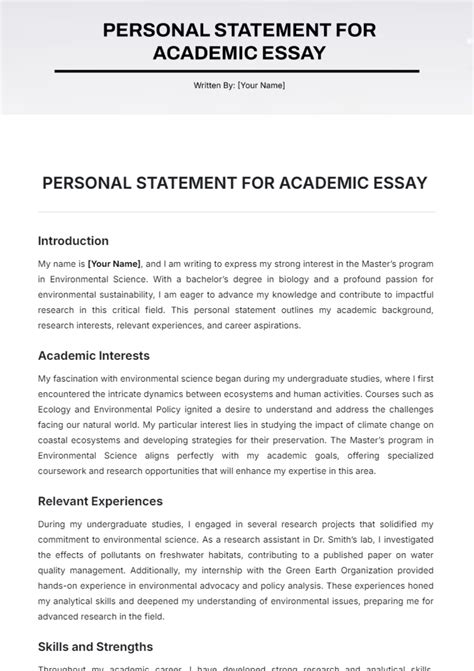 Personal Statement Essay Template