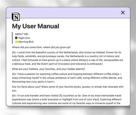 Personal User Manual Template