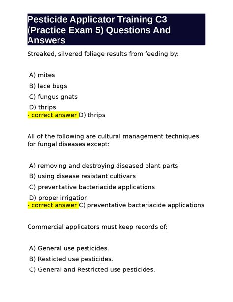 Pesticide Applicator Test Answers Doc