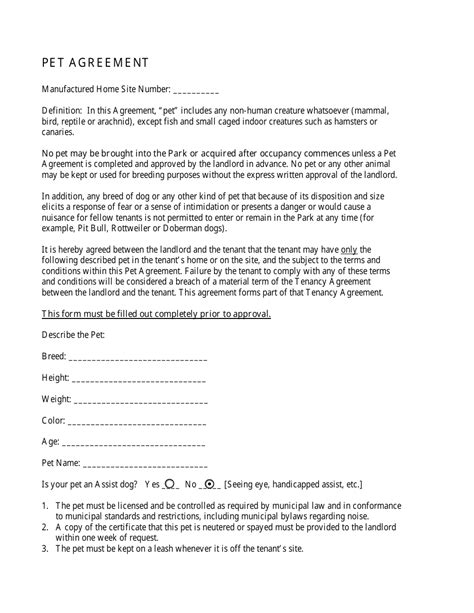 Pet Agreement Template