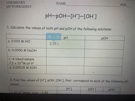 Ph And Poh Answers Chemistry If8766 Reader