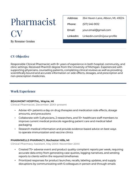 Pharmacist Cv Template Word