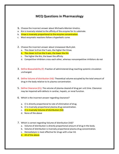 Pharmacology Mcq Questions And Answers Doc