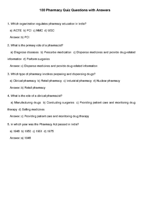 Pharmacy Quiz Questions And Answers Reader