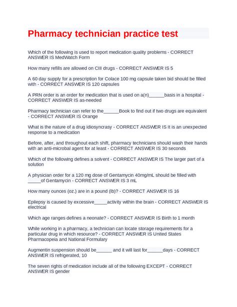 Pharmacy Tech Practice Exams And Answers Kindle Editon