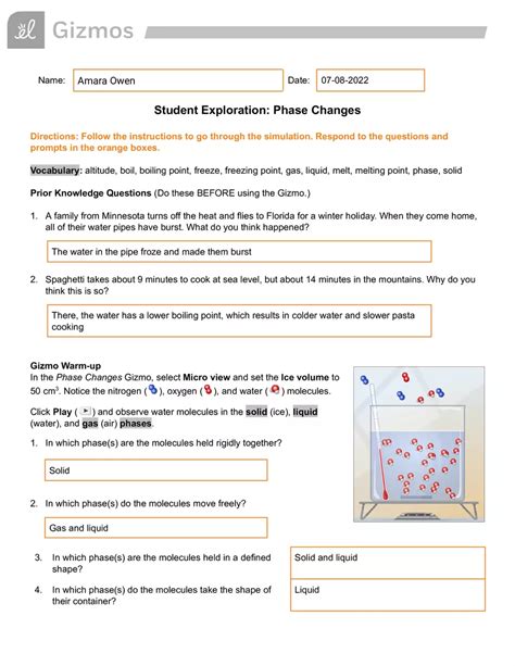 Phase Change Gizmo Worksheet Answer Doc