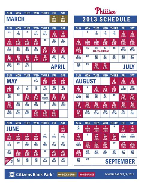 Phillies Schedule Printable