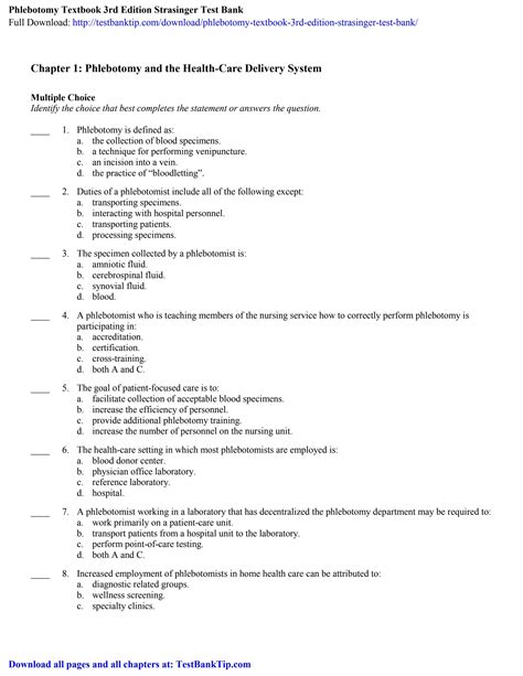 Phlebotomy 3rd Edition Answer Questions Doc