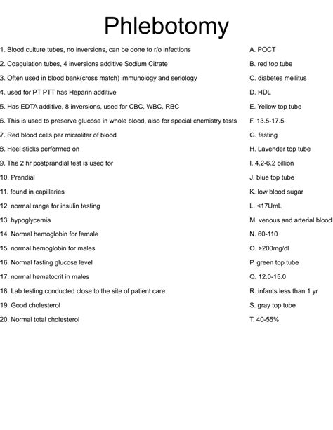 Phlebotomy Study Guide Answer Sheet Reader