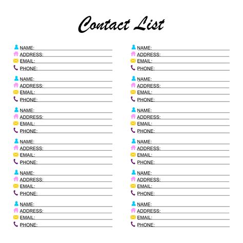 Phone Contact List Template
