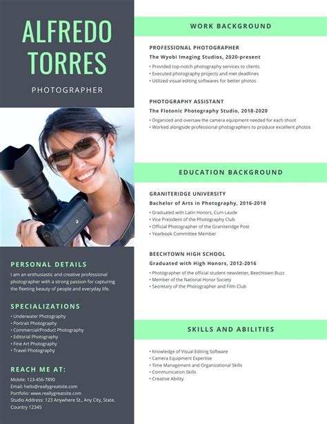 Photographer Resume Template