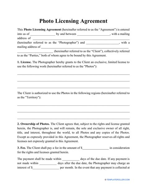 Photography License Agreement Template