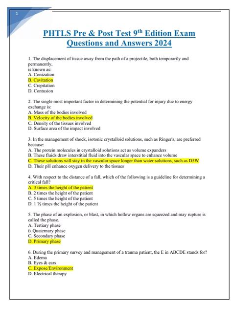 Phtls 7th Edition Post Test Answers PDF