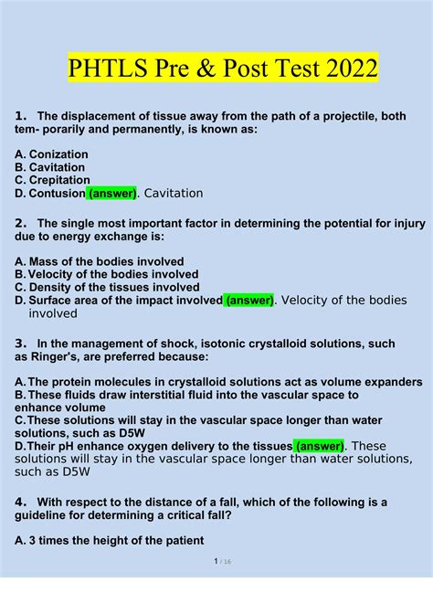 Phtls 7th Edition Pretest Answer Key Kindle Editon