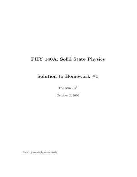 Phy 140a Solid State Physics Solution To Midterm 2 Kindle Editon