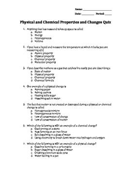 Physical And Chemical Changes Quiz Answer Key Epub