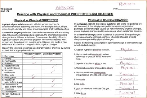 Physical And Chemical Properties Changes Answers Epub