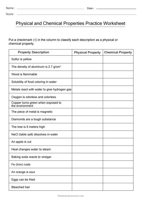 Physical And Chemical Properties Worksheet Answers Reader