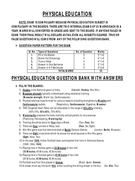 Physical Education Exam Questions And Answers Epub