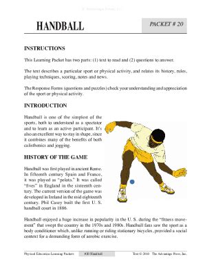 Physical Education Learning Packets Answer Key Handball Doc