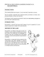 Physical Education Learning Packets Answer Key Racquetball Epub