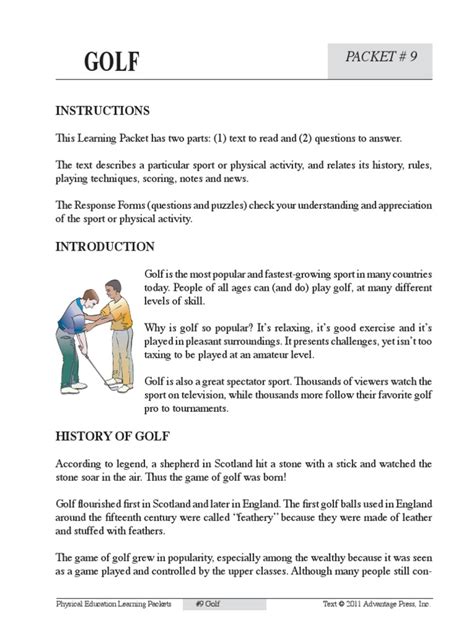 Physical Education Learning Packets Golf Answer Key PDF