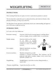Physical Education Packet 15 Weight Lifting Answers Reader