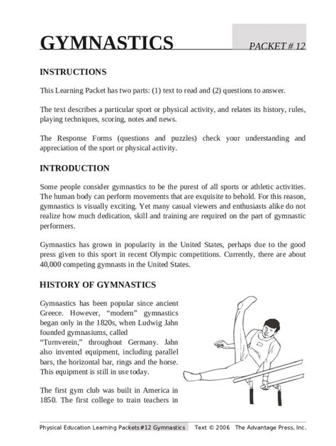 Physical Education Packet Answer Key Gymnastics Reader