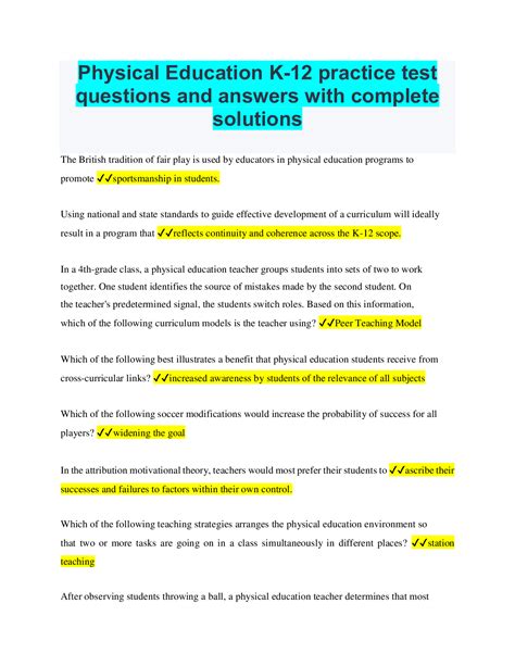 Physical Education Test Questions Answers Kindle Editon