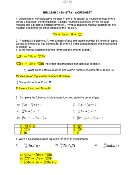 Physical Nuclear Chemistry Topic 12 Answers PDF
