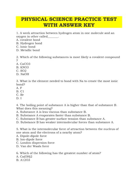 Physical Science Assessment Answers Reader