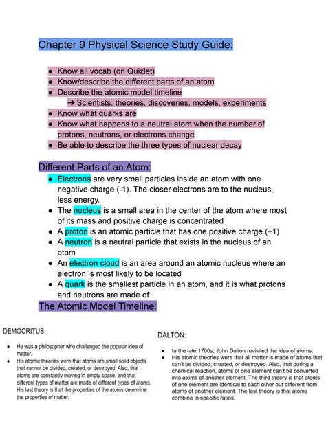 Physical Science Chapter 9 Study Guide Answers Reader