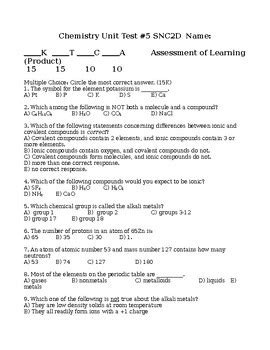 Physical Science Chemistry Test Answers Unit 2 Reader