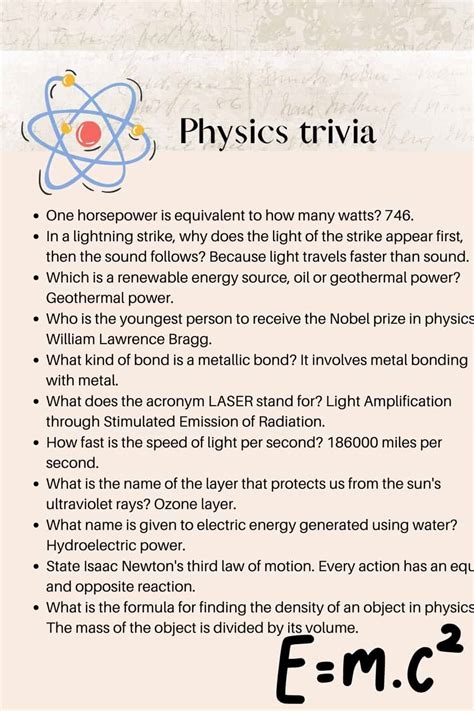 Physical Science Trivia Question Answers Doc