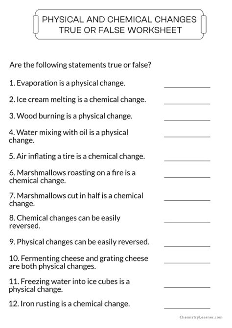 Physical and Chemical Changes Worksheet: 100+ Questions and Answers for High School Students