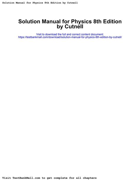 Physics Cutnell 8th Edition Solution Manual Epub