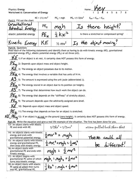 Physics Energy Conservation Answer Key PDF