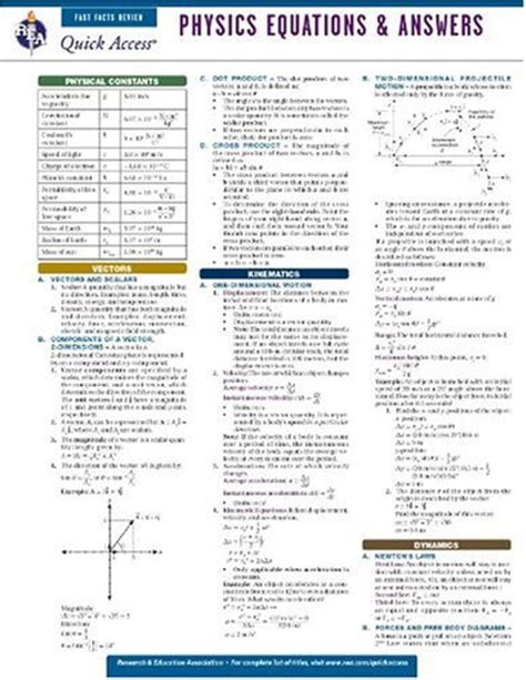 Physics Equations and Answers: Rea Quick Access Reference Chart Ebook Kindle Editon