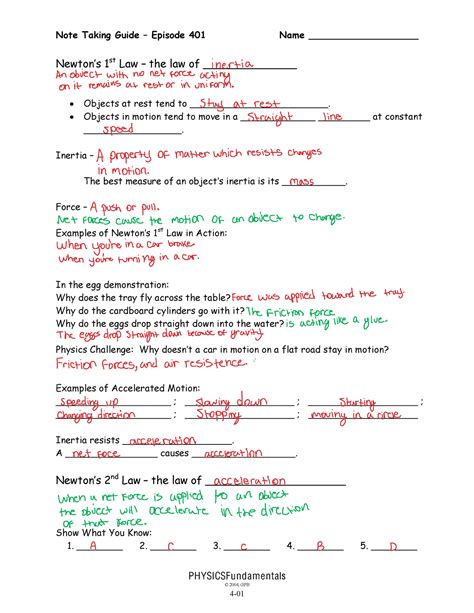 Physics Fundamentals Answer Key Episode 201 Reader